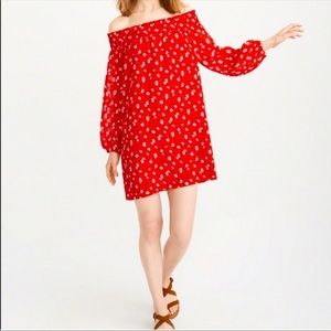 Abercrombie & Fitch Off The Shoulder Dress 3/4 Sleeve Red Floral - Size XL